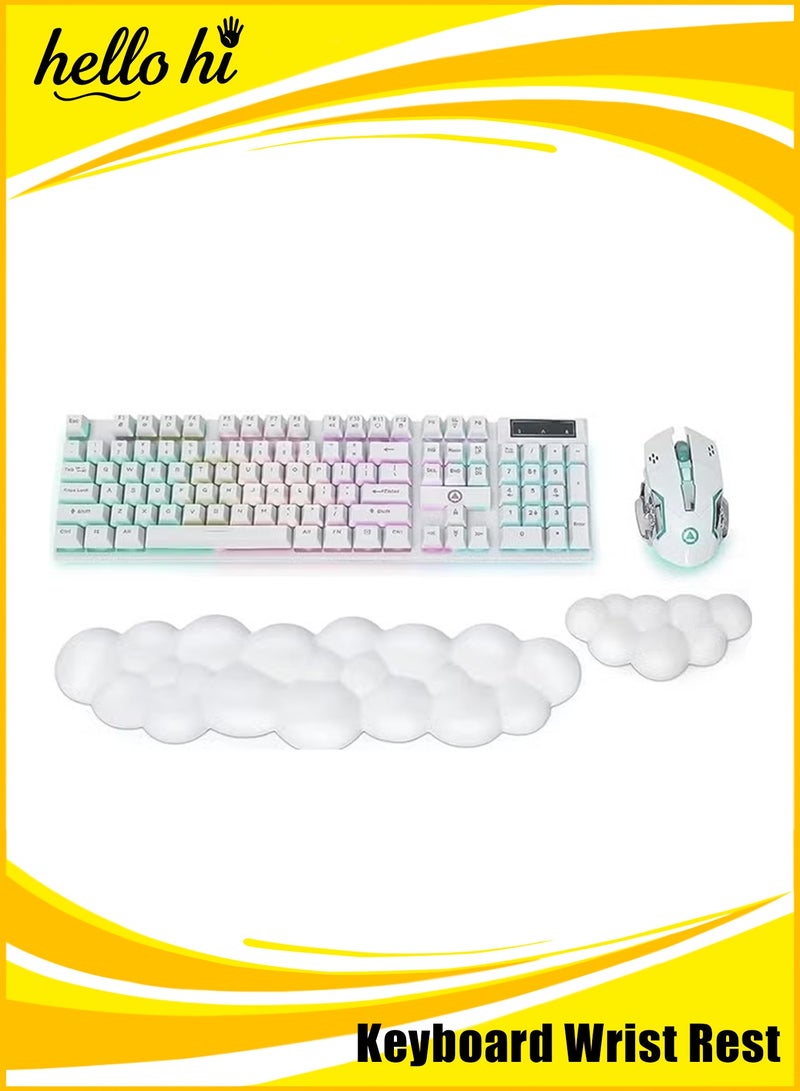 Hello Hi Cloud Keyboard Wrist Rest Set, PU Memory Foam Non-Slip Cloud Wrist Rest, Soft and Elastic, Ergonomic Keyboard Mouse Wrist Support for Typing Pain Relief, Home Office, Laptop and Computer Use - White - Image 1